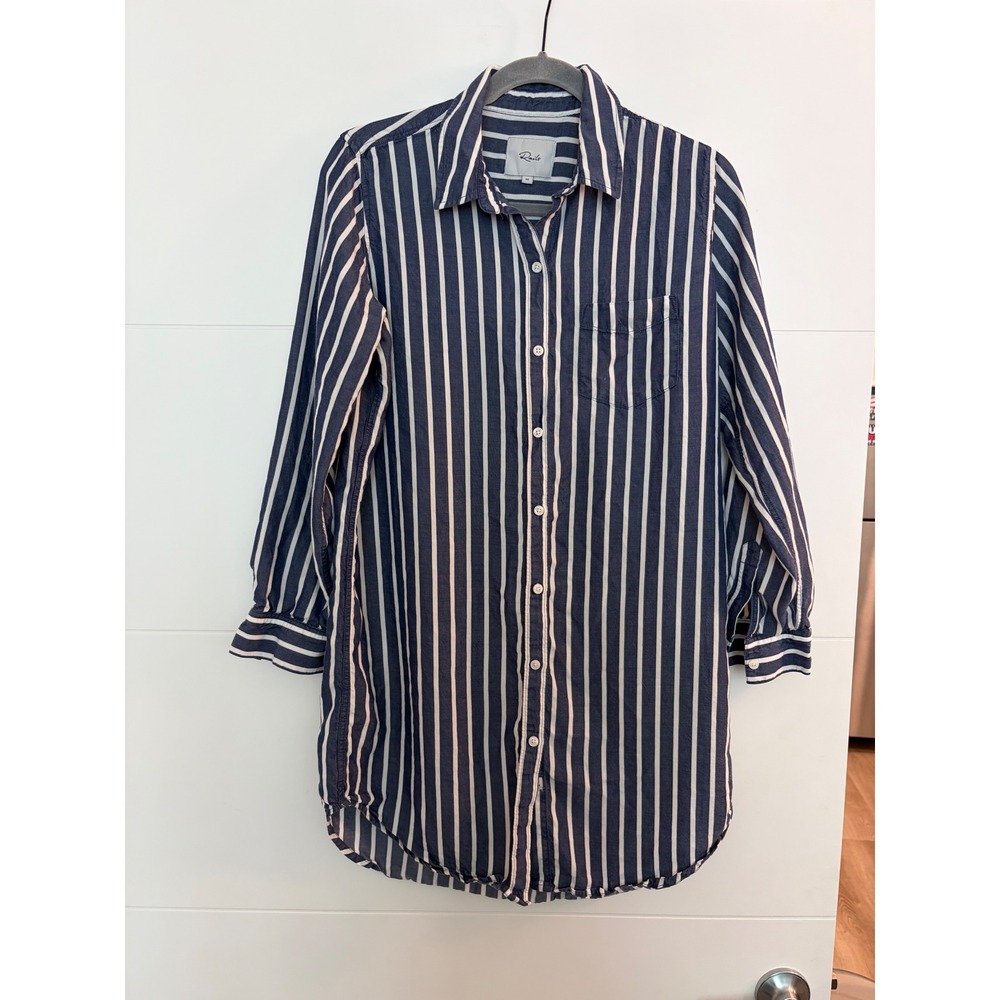 Rails Navy White Striped Tencel Button Down Shirt Dress Medium Coastal Vacation